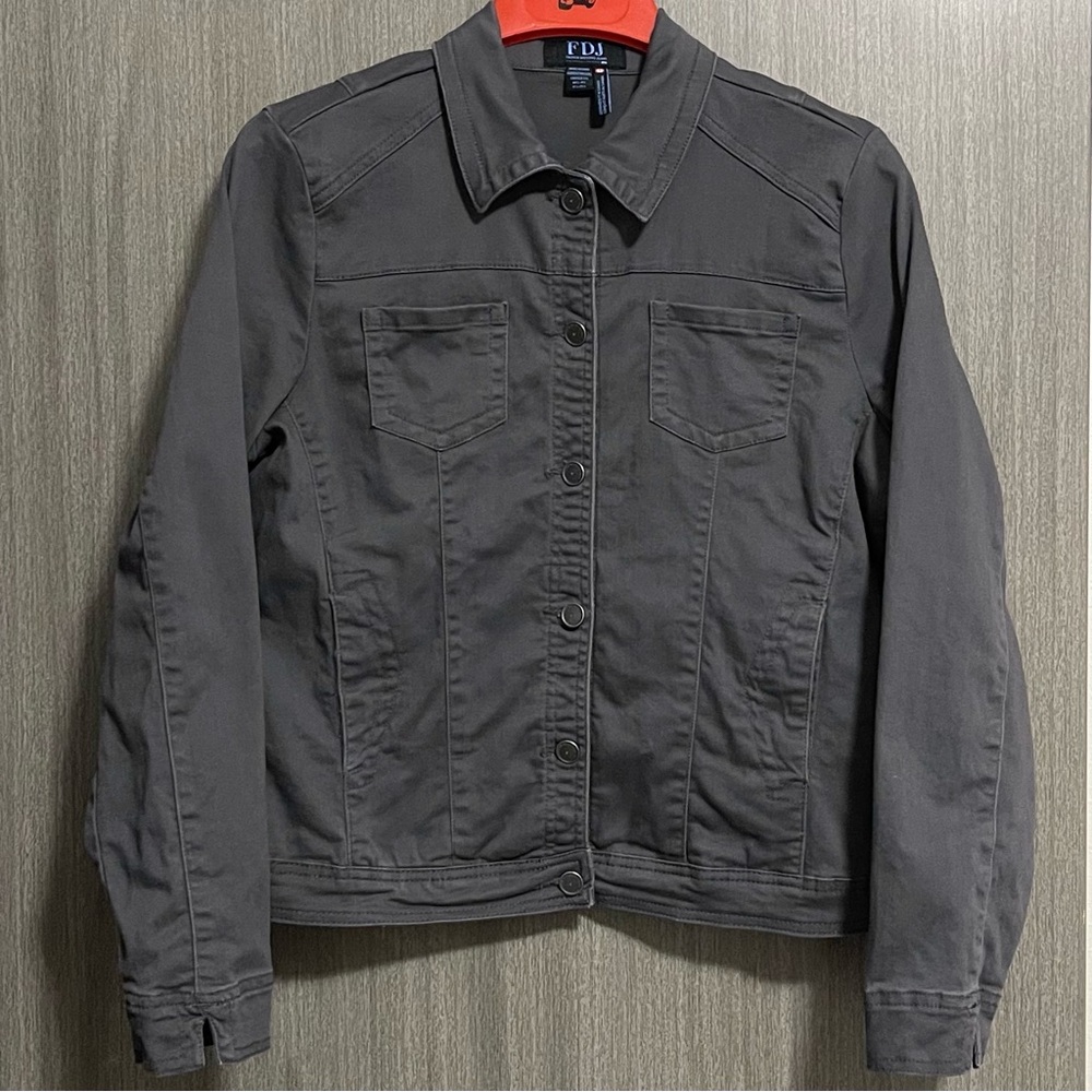 French Dressing Jeans Khaki Jacket - Biker Style & Slate Gray - Size Large